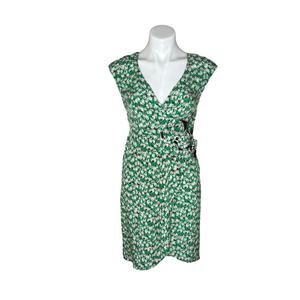 MOULINETTE SOEURS Silk Tulip Print Mini V-Neck Dress Green & White Size 0